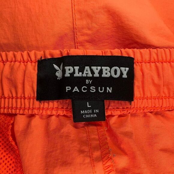 PacSun Playboy‎ Shorts Men's Size Large Neon Orange Athletic Beach Swim Trunks - Picture 9 of 11